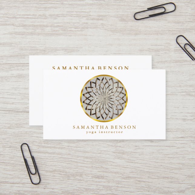 Elegant Modern Gold Lotus Logo Stylish Copper  Business Card (Front/Back In Situ)