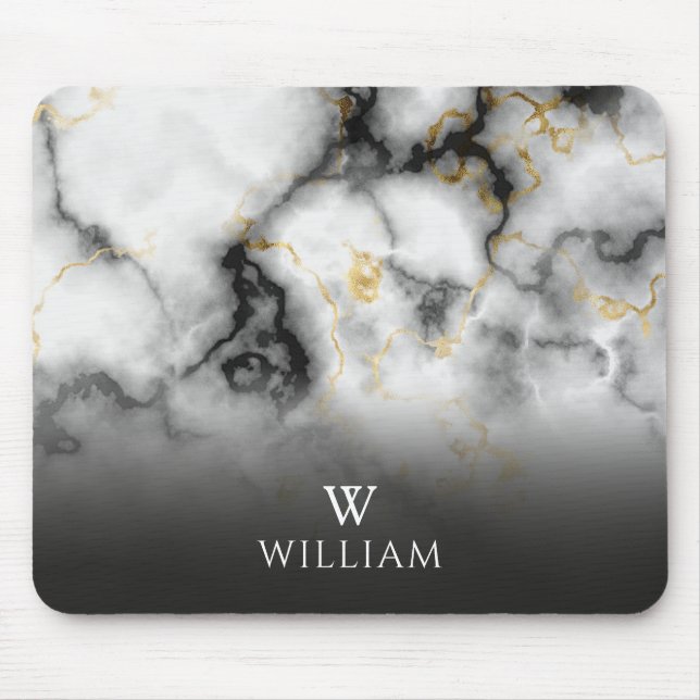 Elegant Modern Gold Marble Monogram Personalized Mouse Mat (Front)