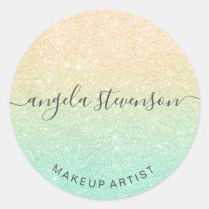 Elegant modern gold & mint green glitter makeup classic round sticker