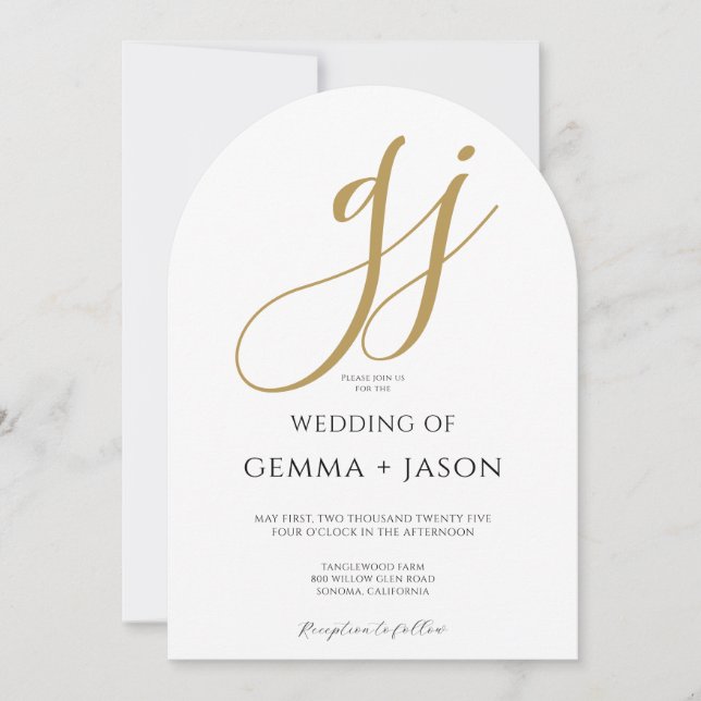 Elegant Modern Gold Monogram Wedding Invitation (Front)