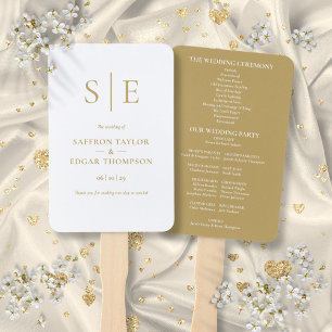 Elegant Modern Gold Monogram Wedding Program Hand Fan