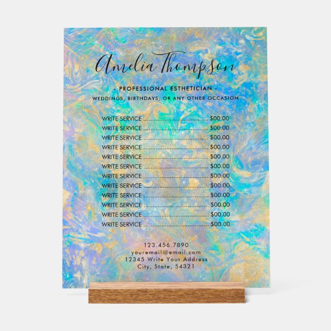 Elegant Modern Gold Opal Stone Price List Acrylic Sign (Front)
