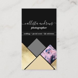 Elegant Modern Gold Photo Collage Photography Business Card