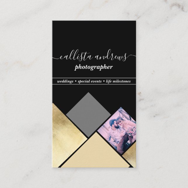 Elegant Modern Gold Photo Collage Photography Business Card (Front)