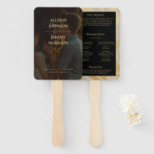 Elegant Modern Gold Photo Wedding Program Hand Fan