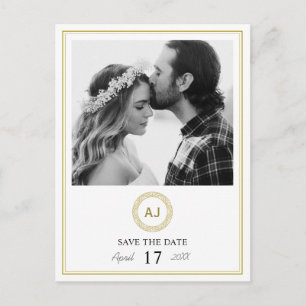 Elegant Modern Gold Photo Wedding Save the Date Announcement Postcard
