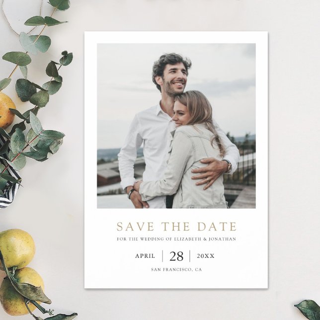 Elegant Modern Gold Photo Wedding Save the Date Magnetic Invitation (Creator Uploaded)