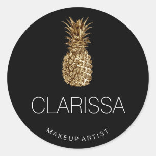Elegant modern gold pineapple black makeup classic round sticker