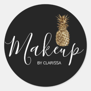 Elegant modern gold pineapple black makeup classic round sticker