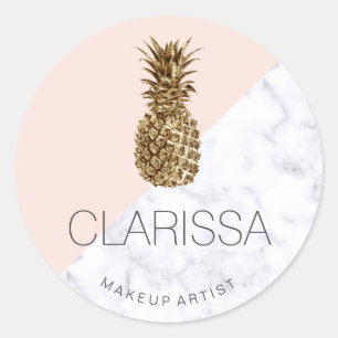 Elegant modern gold pineapple blush pink classic round sticker