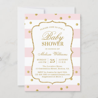 Elegant Modern Gold Pink Baby Shower Invitation