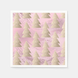 Elegant modern gold & pink Christmas tree pattern Napkin