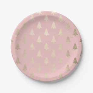 Elegant modern gold & pink Christmas tree pattern Paper Plate