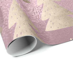 Elegant modern gold & pink Christmas tree pattern Wrapping Paper