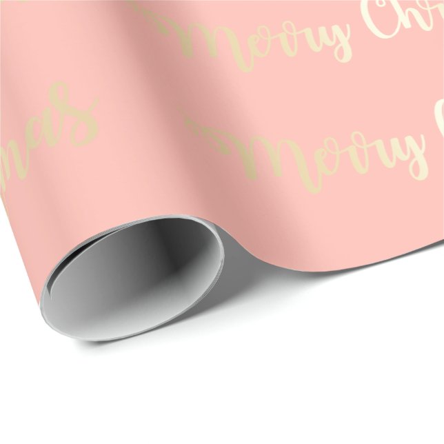 Elegant Modern Gold & Pink Merry Christmas Pattern Wrapping Paper (Roll Corner)
