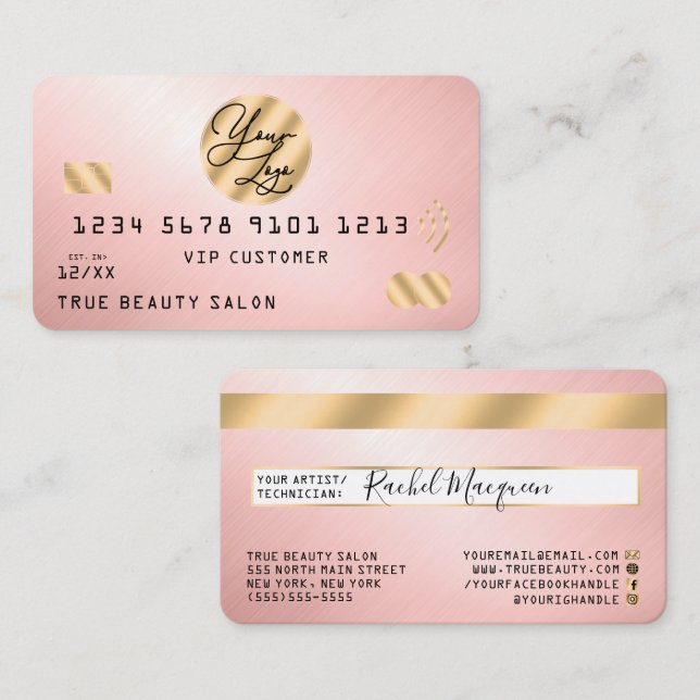 Elegant Modern Gold Pink Metallic Credit Card Logo (Front/Back)