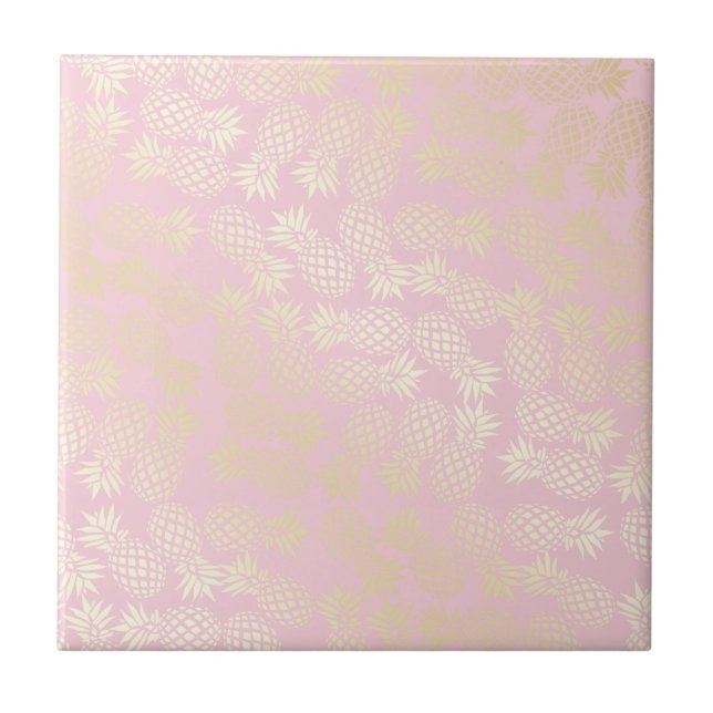 Elegant modern gold & pink pineapple pattern tile (Front)