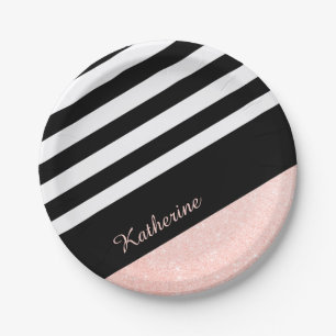 Elegant modern gold pink white abstract pattern paper plate