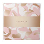Elegant modern gold pink white abstract pattern tile<br><div class="desc">Girly pattern in faux gold,  blush pink and white.</div>