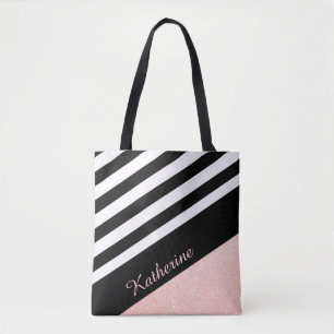 Elegant modern gold pink white abstract pattern tote bag