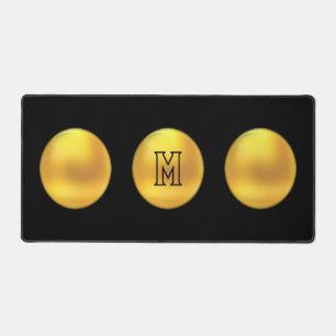 Elegant Modern Gold Polka Dots & Monogram on Black Desk Mat