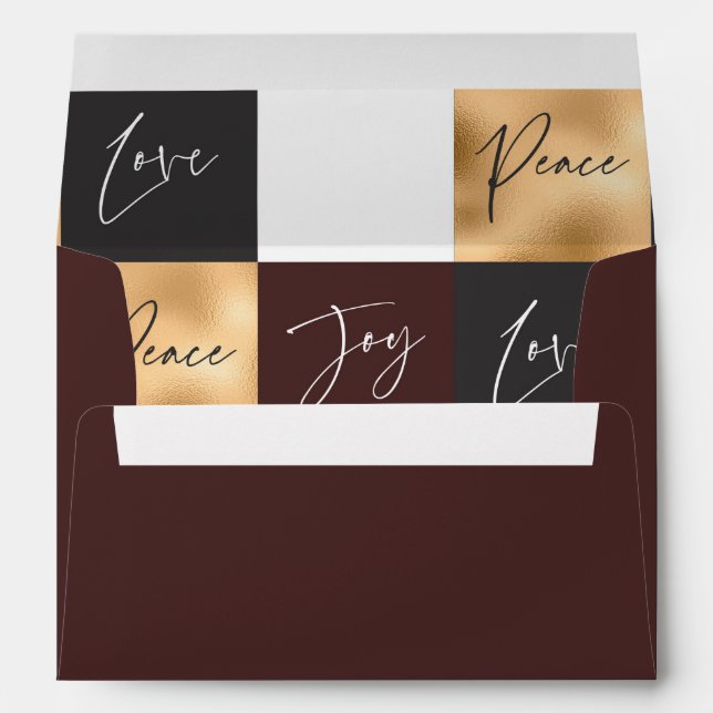 Elegant Modern Gold Red Black Squares Holidays Envelope (Back (Bottom))