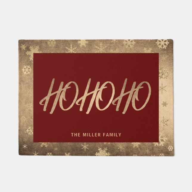 Elegant Modern Gold & Red Ho Ho Ho Christmas Doormat (Front)