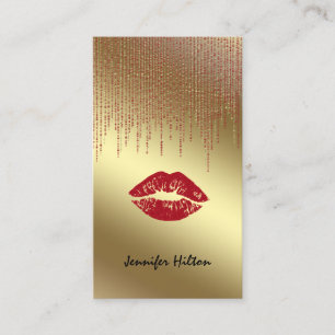 Elegant modern gold red lips business card