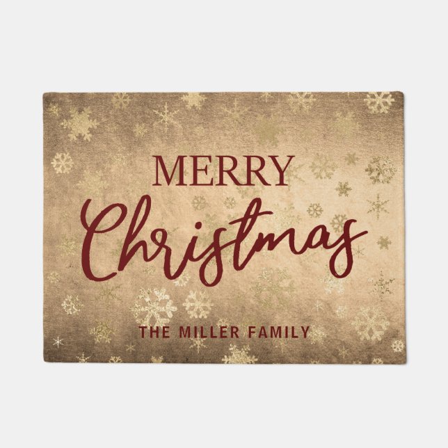 Elegant Modern Gold & Red Merry Christmas Doormat (Front)
