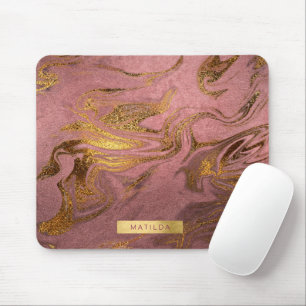 Elegant modern gold & rose gold marble look mouse mat