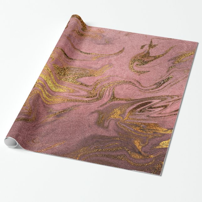 Elegant modern gold & rose gold marble look wrapping paper (Unrolled)