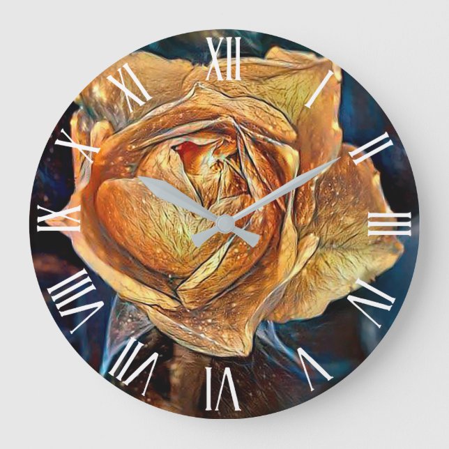 Elegant Modern Gold Rose Large Clock (Front)