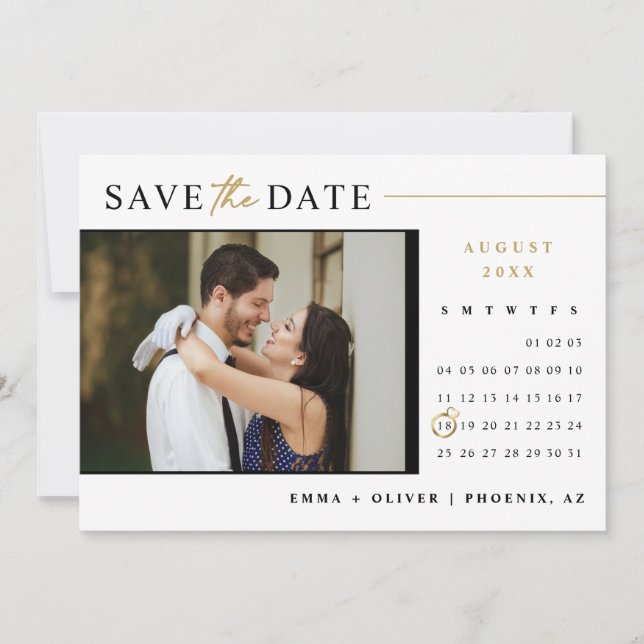 Elegant Modern Gold Save the Date Calendar QR Code Invitation (Front)