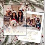 Elegant Modern Gold Script 2 Photo Christmas  Holiday Card<br><div class="desc">Modern Elegant White and Gold Script 2 Photo Merry Christmas Script Holiday Card. This festive, simple minimalist, whimsical two photo holiday greeting card template features „Merry Christmas” greeting text which is written in a beautiful hand lettered swirly swash-tail font calligraphy script in gold on white colour background. On the reverse...</div>