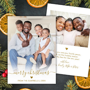 Elegant Modern Gold Script 2 Photo Merry Christmas Holiday Card