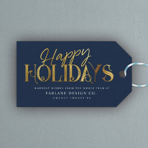 Elegant Modern Gold Script Business Corporate Blue Gift Tags