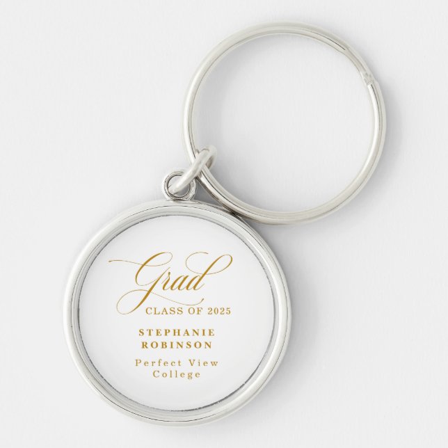 Elegant Modern Gold Script Graduation Party Key Ring (Front)