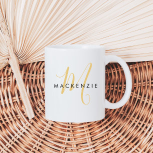 Elegant Modern Gold Script Monogram Coffee Mug