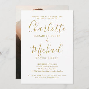 Elegant Modern Gold Script Photo Engagement Party Invitation