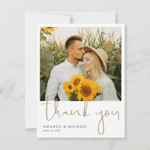 Elegant Modern Gold Script Photo Wedding Thank You Card
