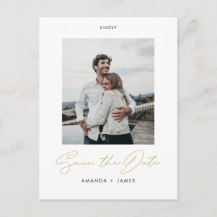 Elegant Modern Gold Script Save the Date Announcement Postcard