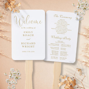 Elegant Modern Gold Script Wedding Program Hand Fan