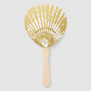 Elegant Modern Gold Seashell Beach  Hand Fan
