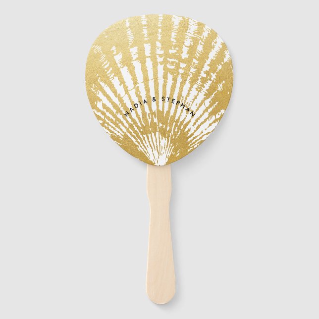 Elegant Modern Gold Seashell Beach  Hand Fan (Front)