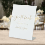 Elegant Modern Gold Signature Script Guest Book Pedestal Sign<br><div class="desc">This elegant gold script minimalist guest book sign is perfect for all celebrations. Designed by Thisisnotme©</div>