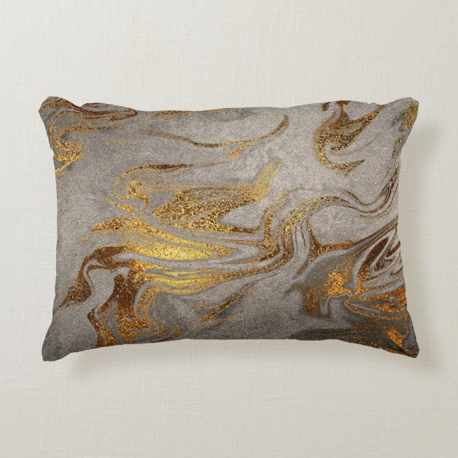 Elegant modern gold silver marble look decorative cushion (Front)