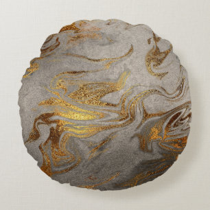 Elegant modern gold silver marble look round cushion