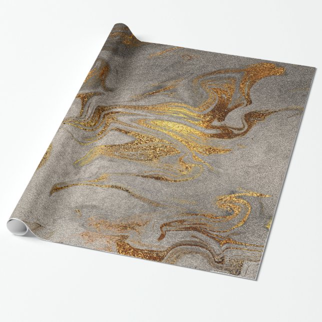 Elegant modern gold silver marble look wrapping paper (Unrolled)