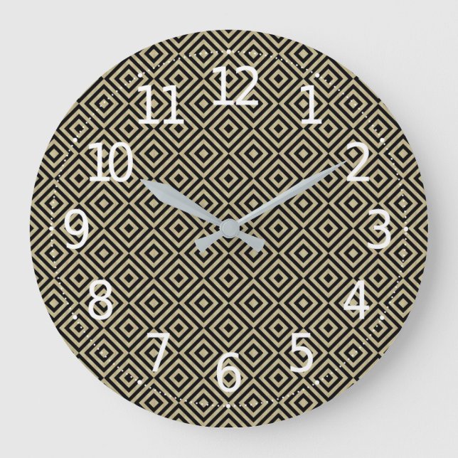 Elegant Modern Gold Squares Diamonds Tiles Pattern Large Clock (Front)