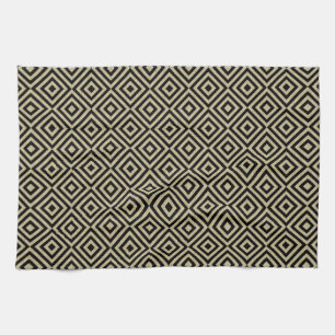 Elegant Modern Gold Squares Diamonds Tiles Pattern Tea Towel